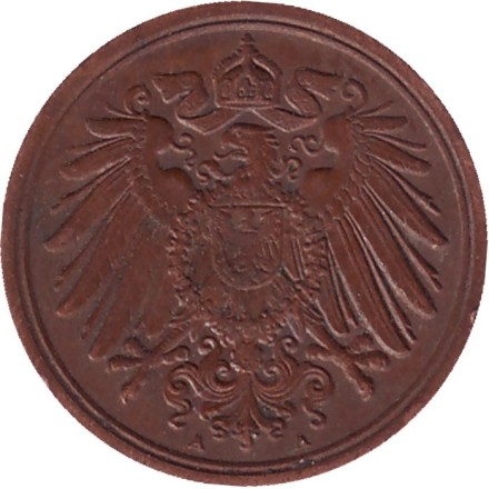 Монета 1 пфенниг. 1914 год (А), Германская империя. Монета 1 пфенниг. 1914 год (А), Германская империя.