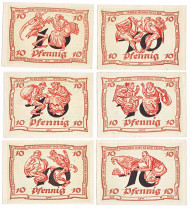 Набор нотгельдов Арнштадта (6 штук), 1921 год, Веймарская республика (Германия).