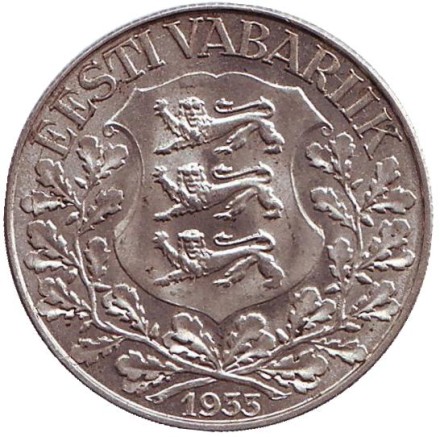 Монета 1 крона. 1933 год. Эстония. 10 лет песенному фестивалю.