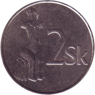 Монета 2 кроны. 2007 год, Словакия. Статуя Венеры. Монета 2 кроны. 2007 год, Словакия. Статуя Венеры.