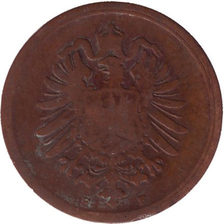Монета 1 пфенниг. 1876 год (F), Германская империя. Монета 1 пфенниг. 1876 год (F), Германская империя.