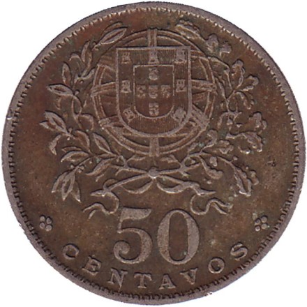 Монета 50 сентаво. 1965 год, Португалия.