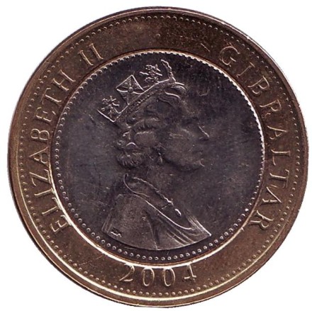 Монета 2 фунта. 2004 год, Гибралтар. 300 лет захвату Гибралтара. Монета 2 фунта. 2004 год, Гибралтар. 300 лет захвату Гибралтара.