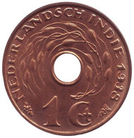 Монета 1 цент. 1938 год, Нидерландская Индия. XF-aUNC Монета 1 цент. 1938 год, Нидерландская Индия. XF-aUNC
