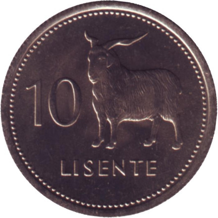 Монета 10 лисенте. 1979 год, Лесото. Ангорская коза.