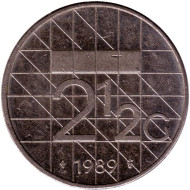 Монета 2,5 гульдена. 1989 год, Нидерланды. Монета 2,5 гульдена. 1989 год, Нидерланды.