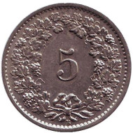 Монета 5 раппенов. 1938 год, Швейцария. Монета 5 раппенов. 1938 год, Швейцария.