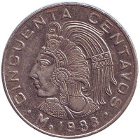 Индеец. Монета 50 сентаво. 1983 год, Мексика.