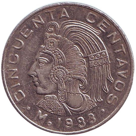 Монета 50 сентаво. 1983 год, Мексика. Индеец.