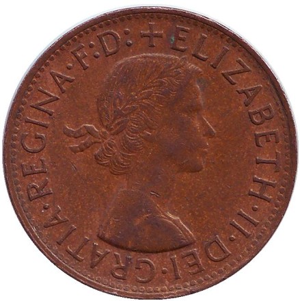 Монета 1 пенни. 1956 год, Австралия. (Точка после "PENNY") Кенгуру.