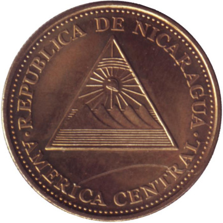 Монета 10 сентаво. 2002 год, Никарагуа. Горы-вулканы.