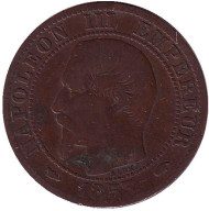 Монета 5 сантимов. 1853 год (A), Франция. Наполеон III. Монета 5 сантимов. 1853 год (A), Франция. Наполеон III.