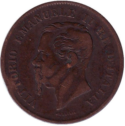 Монета 5 чентезимо. 1861 год (N), Италия. Виктор Эммануил II.