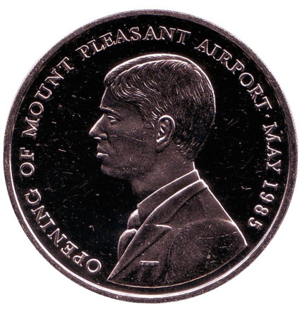 Монета 50 пенсов. 1985 год, Фолклендские острова. Открытие аэропорта Маунт-Плезант.