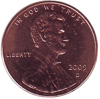 Монета 1 цент. 2009 год (D), США. Президентство Линкольна. Монета 1 цент. 2009 год (D), США. Президентство Линкольна.