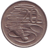 Монета 20 центов. 1970 год, Австралия. Утконос. Монета 20 центов. 1970 год, Австралия. Утконос.