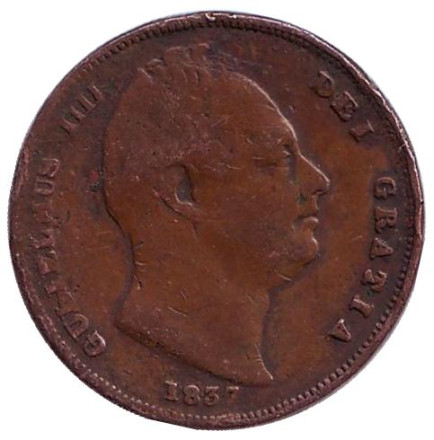 Монета 1 фартинг. 1837 год, Великобритания. Монета 1 фартинг. 1837 год, Великобритания.