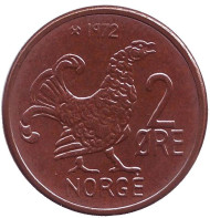 Монета 2 эре. 1972 год, Норвегия. UNC. Курица. Монета 2 эре. 1972 год, Норвегия. UNC. Курица.