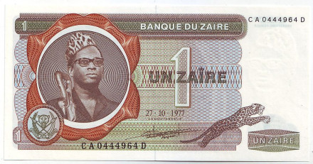 Банкнота 1 заир. 1977 год, Заир. Мобуту Сесе Секо.
