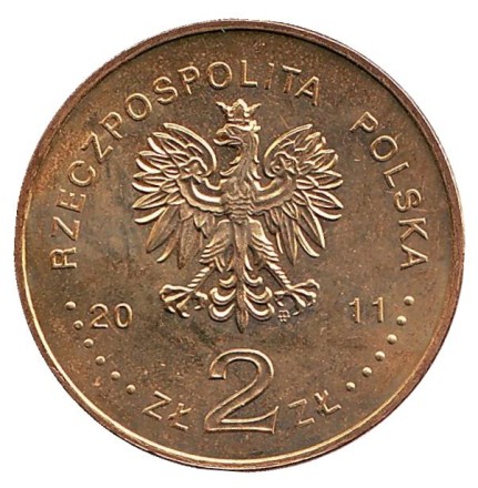 Монета 2 злотых, 2011 год, Польша. Лодзь. Монета 2 злотых, 2011 год, Польша. Лодзь.