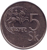 Монета 5 крон. 1995 год, Словакия. Кельтская монета Биатек. Монета 5 крон. 1995 год, Словакия. Кельтская монета Биатек.