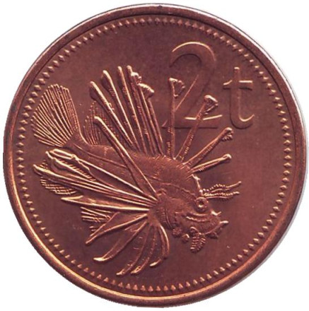 Монета 2 тойа. 1996 год, Папуа-Новая Гвинея. Рыба-лев.