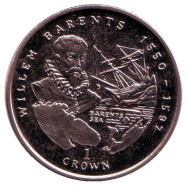 Монета 1 крона. 2000 год, Остров Мэн. Виллем Баренц. Монета 1 крона. 2000 год, Остров Мэн. Виллем Баренц.