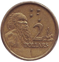 Монета 2 доллара. 1992 год, Австралия. Старейшина аборигенов. Монета 2 доллара. 1992 год, Австралия. Старейшина аборигенов.