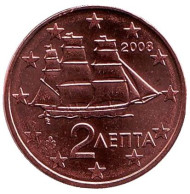 Монета 2 цента. 2008 год, Греция. Монета 2 цента. 2008 год, Греция.