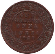 Монета 1/4 анны. 1920 год, Индия Британская.