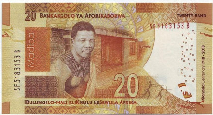 Банкнота 20 рандов. 2018 год, ЮАР. 100 лет со дня рождения Нельсона Манделы.