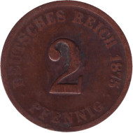 Монета 2 пфеннига. 1875 год (F), Германская империя. Монета 2 пфеннига. 1875 год (F), Германская империя.