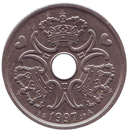 Монета 5 крон. 1997 год, Дания. Монета 5 крон. 1997 год, Дания.