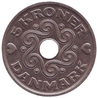 Монета 5 крон. 1997 год, Дания. Монета 5 крон. 1997 год, Дания.
