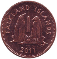 Монета 1 пенни. 2011 год, Фолклендские острова. Субантарктические пингвины. Монета 1 пенни. 2011 год, Фолклендские острова. Субантарктические пингвины.