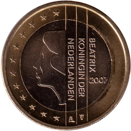 Монета 1 евро. 2007 год, Нидерланды.