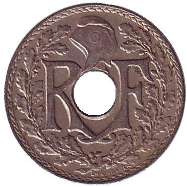 Монета 5 сантимов. 1936 год, Франция.