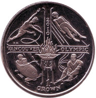 Монета 1 крона. 2010 год, Остров Мэн. Олимпийские игры 2010 года в Ванкувере. Монета 1 крона. 2010 год, Остров Мэн. Олимпийские игры 2010 года в Ванкувере.