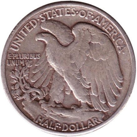 Монета 50 центов. 1942 год, США. Шагающая свобода. (Без отметки монетного двора). Монета 50 центов. 1942 год, США. Шагающая свобода. (Без отметки монетного двора).