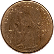 Монета 200 лир. 1980 год, Ватикан. Мир. Монета 200 лир. 1980 год, Ватикан. Мир.