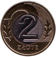 Монета 2 злотых. 2016 год, Польша. Монета 2 злотых. 2016 год, Польша.