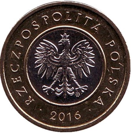 Монета 2 злотых. 2016 год, Польша. Монета 2 злотых. 2016 год, Польша.
