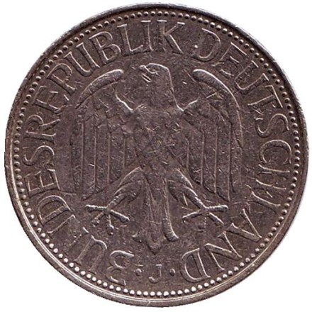 Монета 1 марка. 1975 год (J), ФРГ.