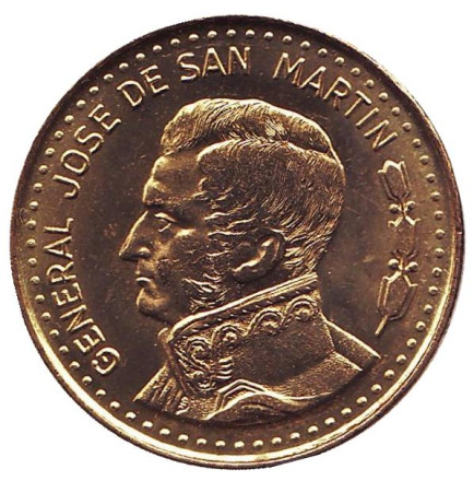 Монета 100 песо. 1980 год, Аргентина. (Магнитная). UNC. Генерал Хосе де Сан-Мартин.
