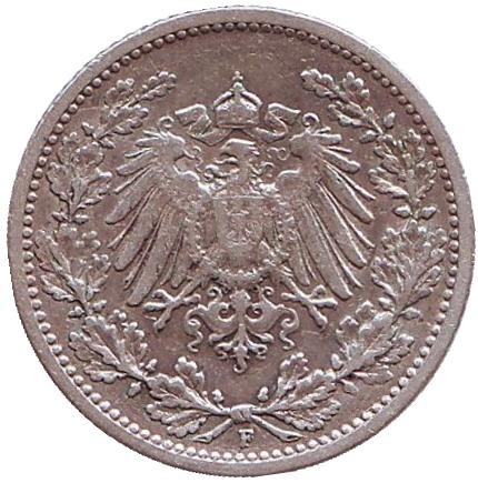 Монета 1/2 марки. 1911 год (F), Германская империя. Монета 1/2 марки. 1911 год (F), Германская империя.