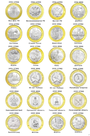 Коллекционный альбом "Монеты России" для 1, 2, 5, 10, 25 -рублёвых монет, производство Россия.