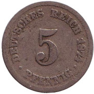 Монета 5 пфеннигов. 1874 год (C), Германская империя.