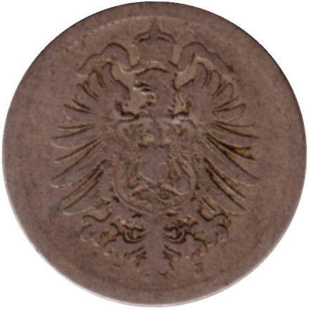 Монета 10 пфеннигов. 1875 год (J), Германская империя. Монета 10 пфеннигов. 1875 год (J), Германская империя.