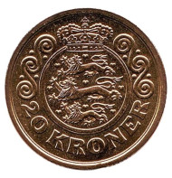 Монета 20 крон. 2001 год, Дания. BU. Монета 20 крон. 2001 год, Дания. BU.