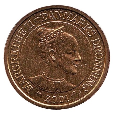 Монета 20 крон. 2001 год, Дания. BU. Монета 20 крон. 2001 год, Дания. BU.